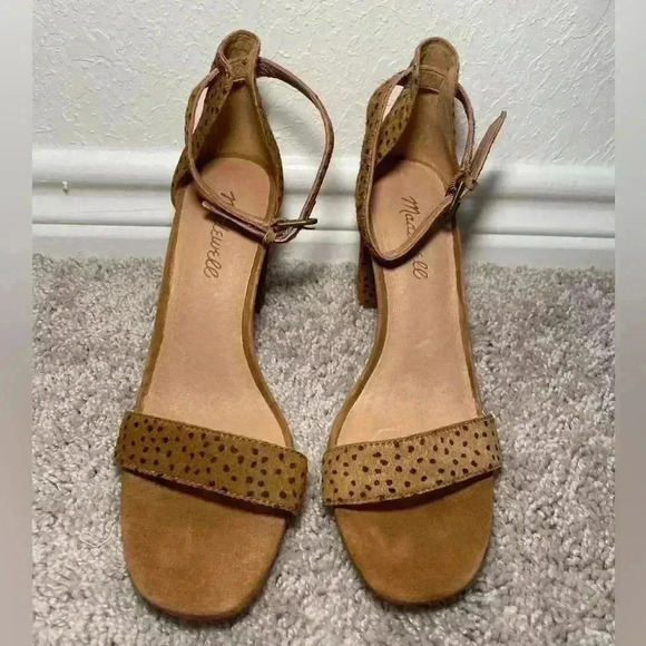 MADEWELL The Brooke Ankle Strap Open Toe Sandal Heels Spot Dot Calf Hair Size 7 - Picture 2 of 8
